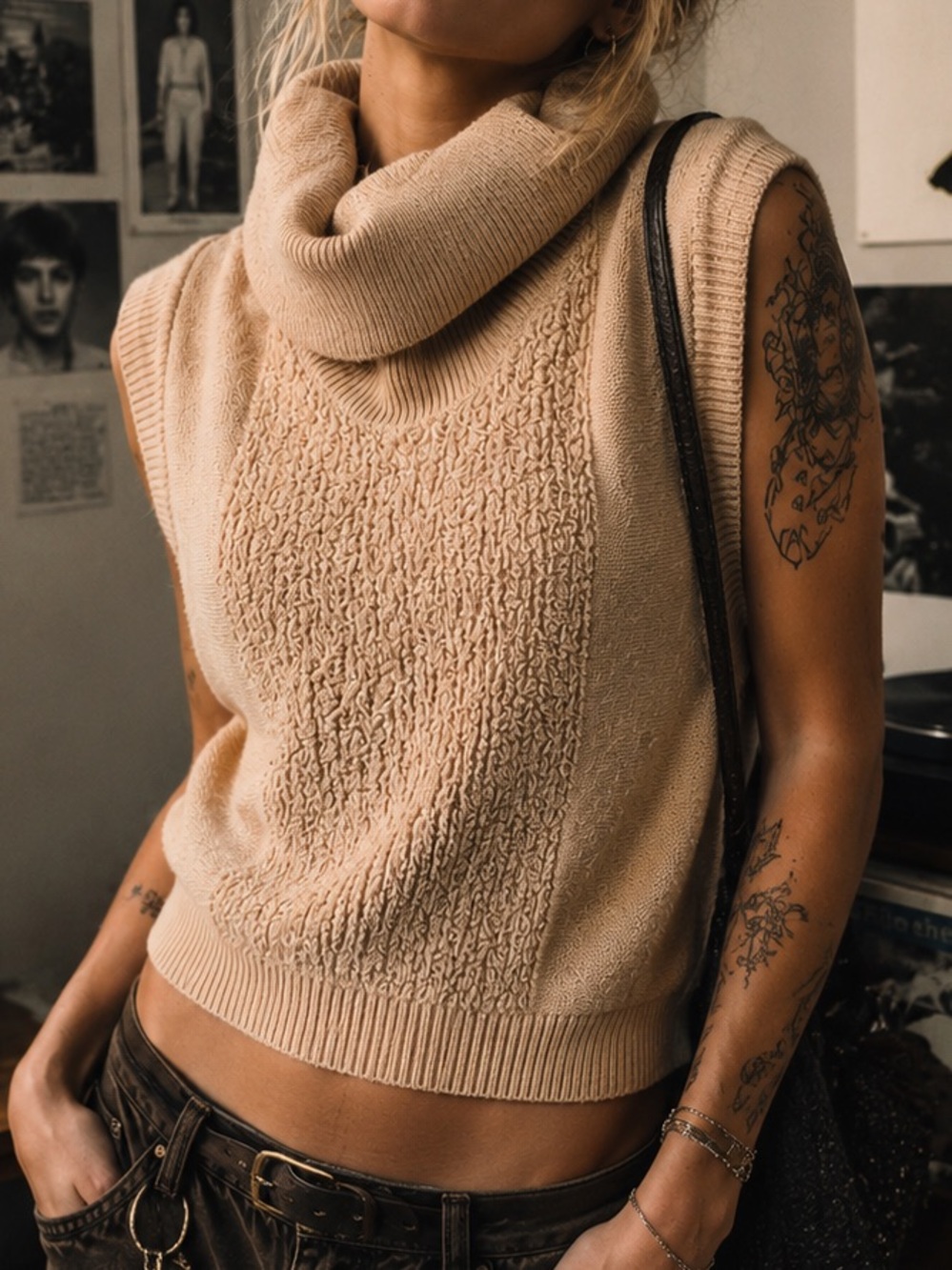 Worthington Sleeveless Cowl Neck Sweater Vest in Beige